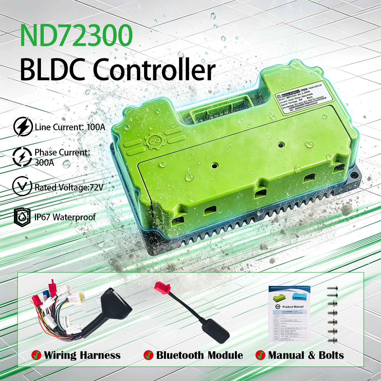 For FarDriver ND72300 Controller w/ Bluetooth, 48-72V, 100A Battery, 300A Phase