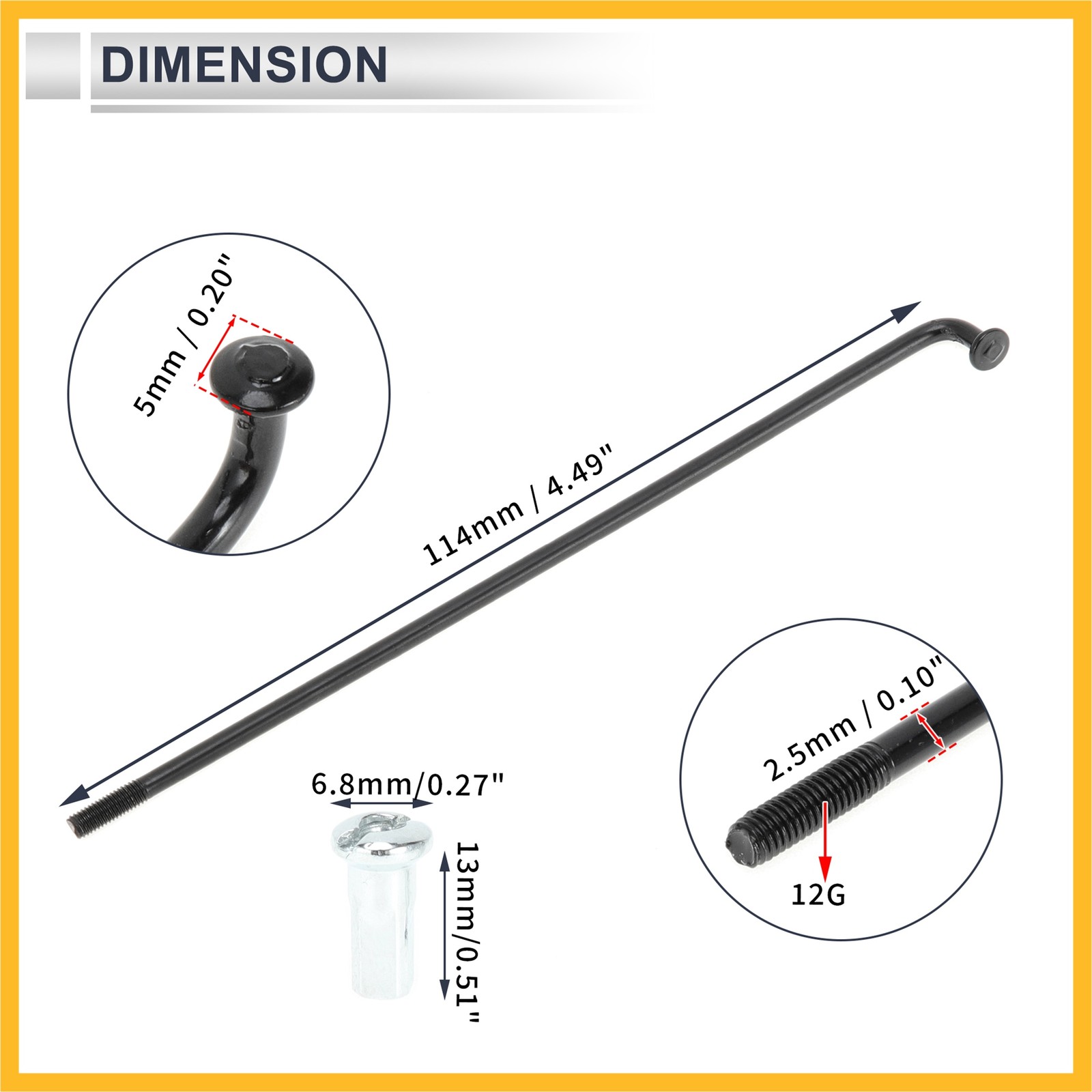 1 Set 12G 114mm Length Bicycle Spokes Nipple autobon Steel Black Universal