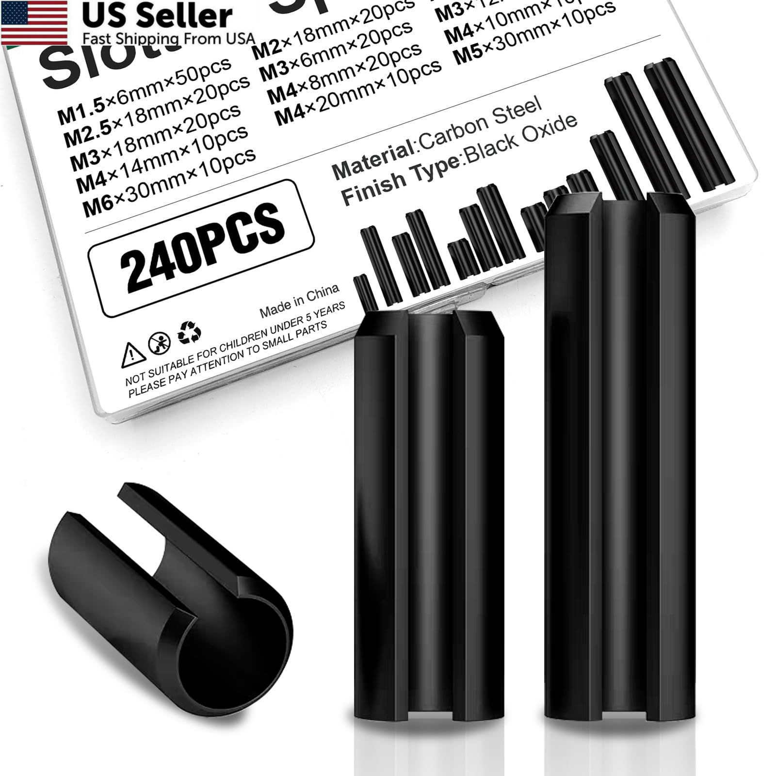 Mrdilla 240 Pcs Roll Pin Assortment, Metric Slotted Spring Pins, M1.5 Black