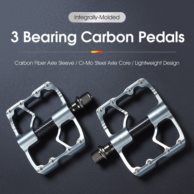 WEST BIKING 3 Sealed Bearings Carbon Fiber Axle Sleeve Bike Bicycle Pedals 9/16″