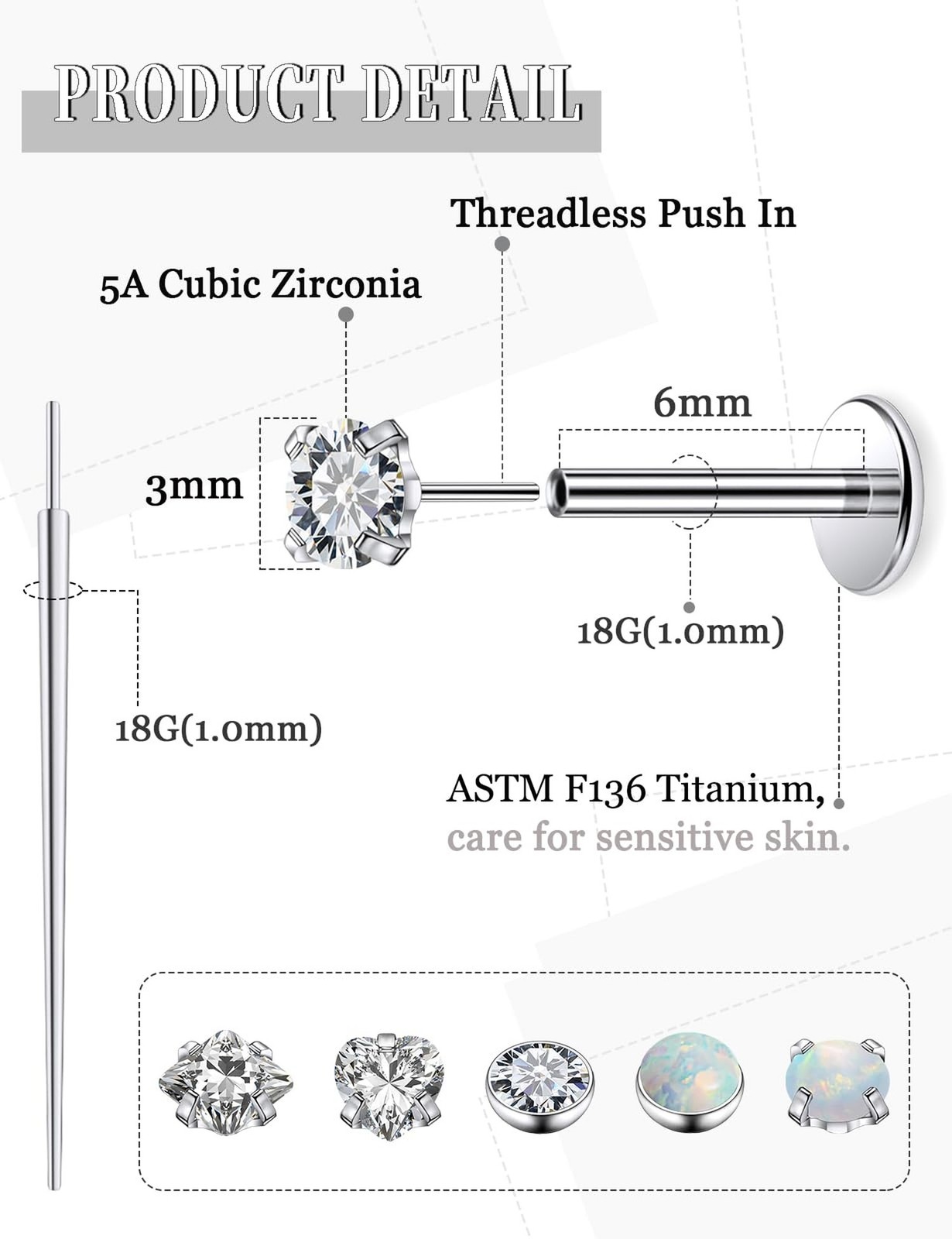 20G 18G 16G Threadless Flat Back Earrings Nose Rings Studs Astm F136 Titanium…