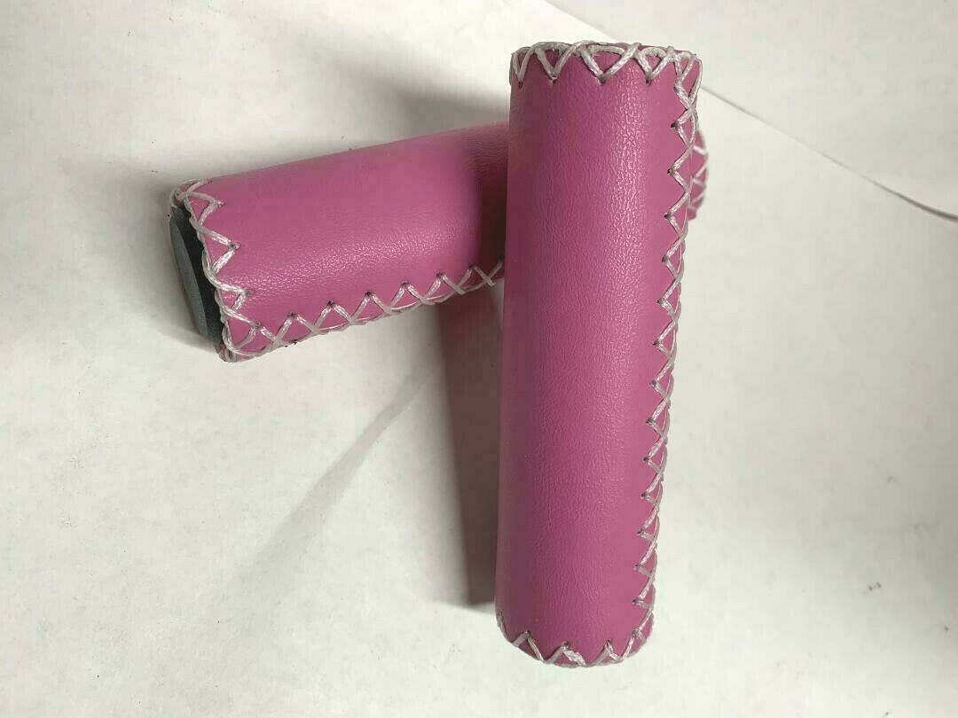 PINK BICYCLE GRIPS HAND STITCHES LOWRIDER CRUISER BIKES