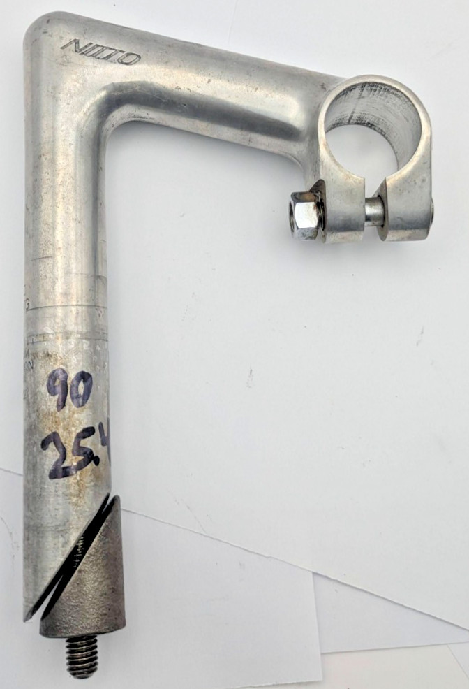 NITTO YOUNG QUILL STEM JAPAN 22.2MM 25.4MM CLAMP 90MM ALUMINUM SILVER ROAD BIKE