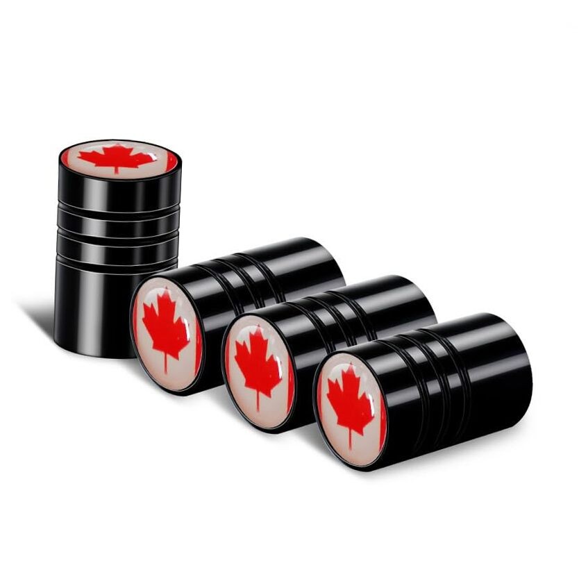 4Pcs Canadian Flag Valve Stem Caps | Aluminum Canada Maple RoundCaps-CA.Maple