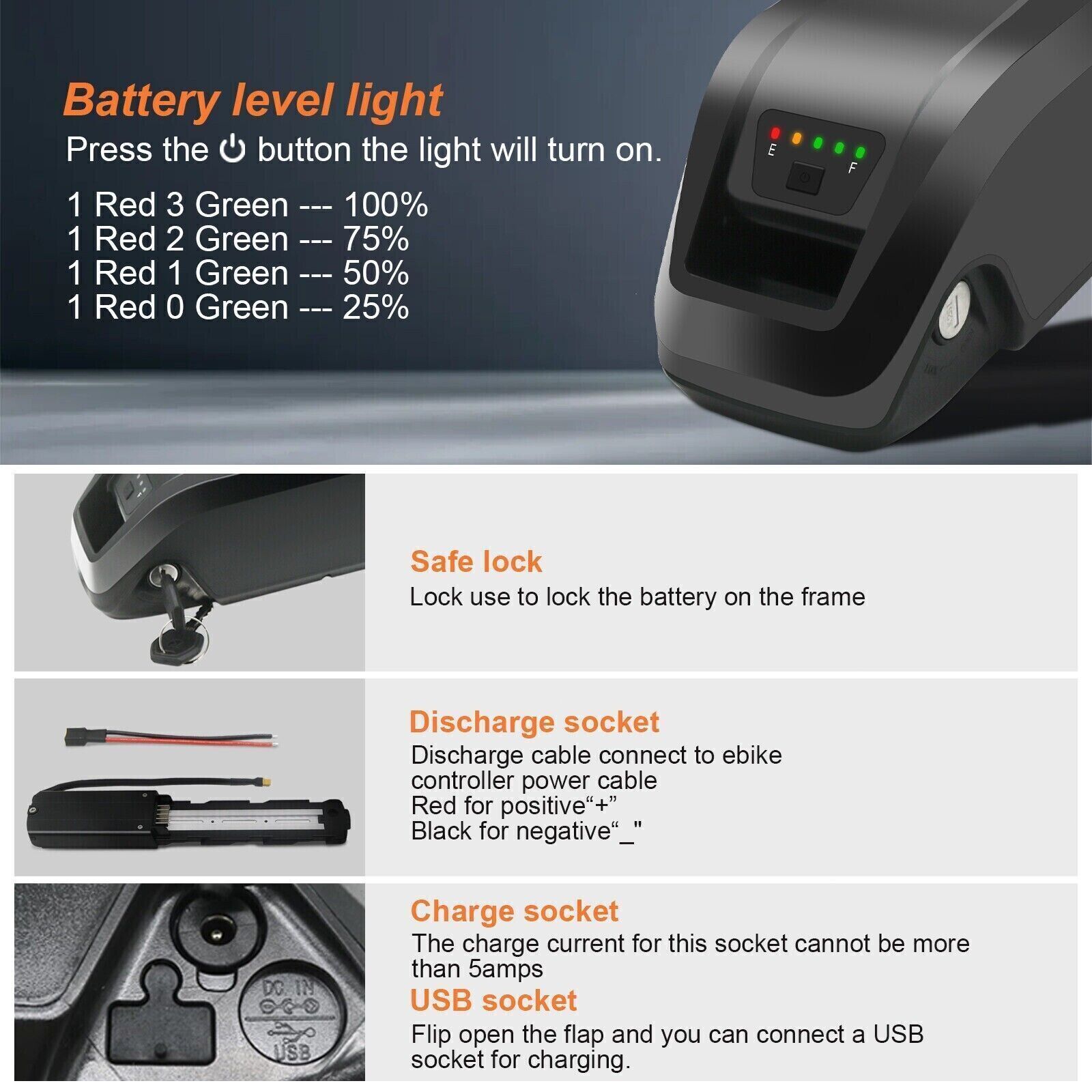 48V 10Ah Lithium li-ion Battery Pack ≤1500W ebike Bicycle EBike Electric Charger