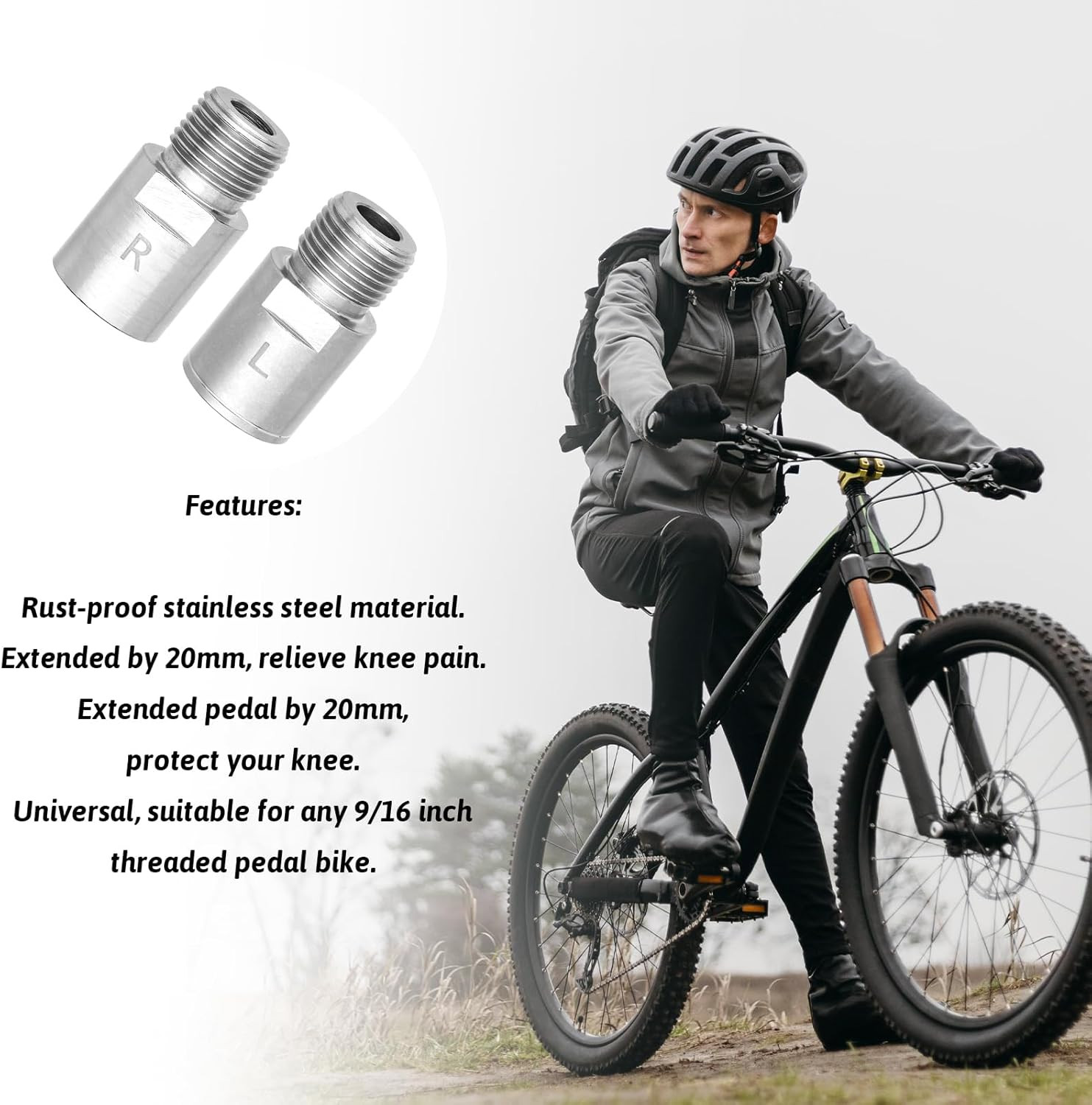 Bike Pedal Extenders, 1 Pair Steel Bicycle Pedal Adapter Extended Fit 9/16 Inch