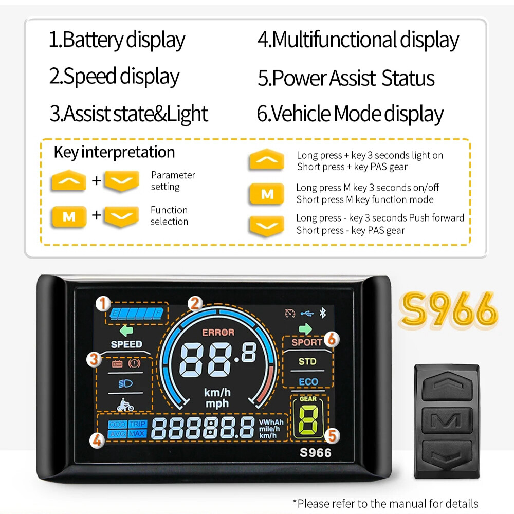 E-bike 36V 48V 30A 1000W 3 mode Sine Wave Controller+S966 Color Display Kits USA