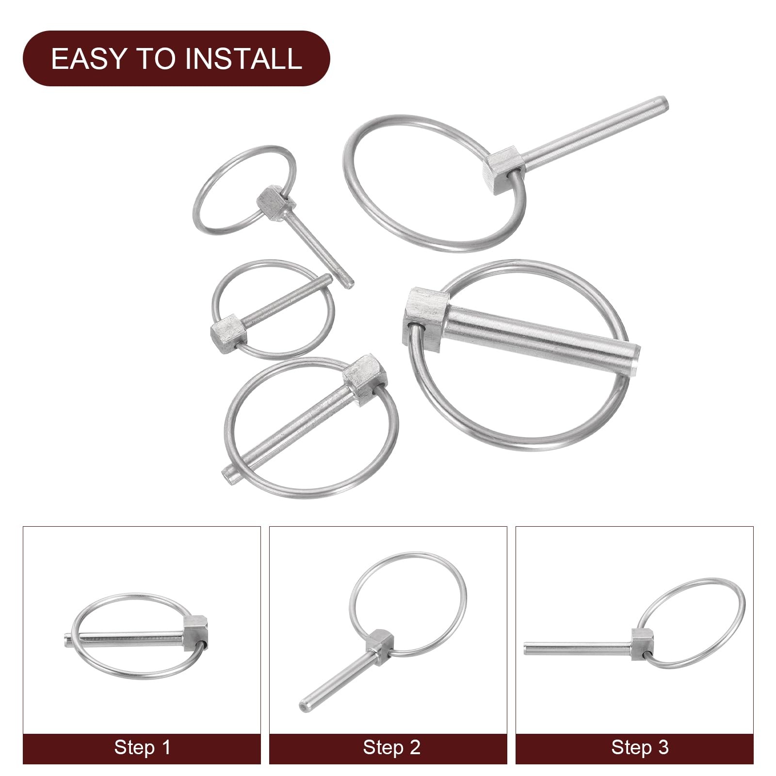 uxcell 4Pcs 1/8″ x 1″ Linch Pin with Ring, Stainless Steel Round x