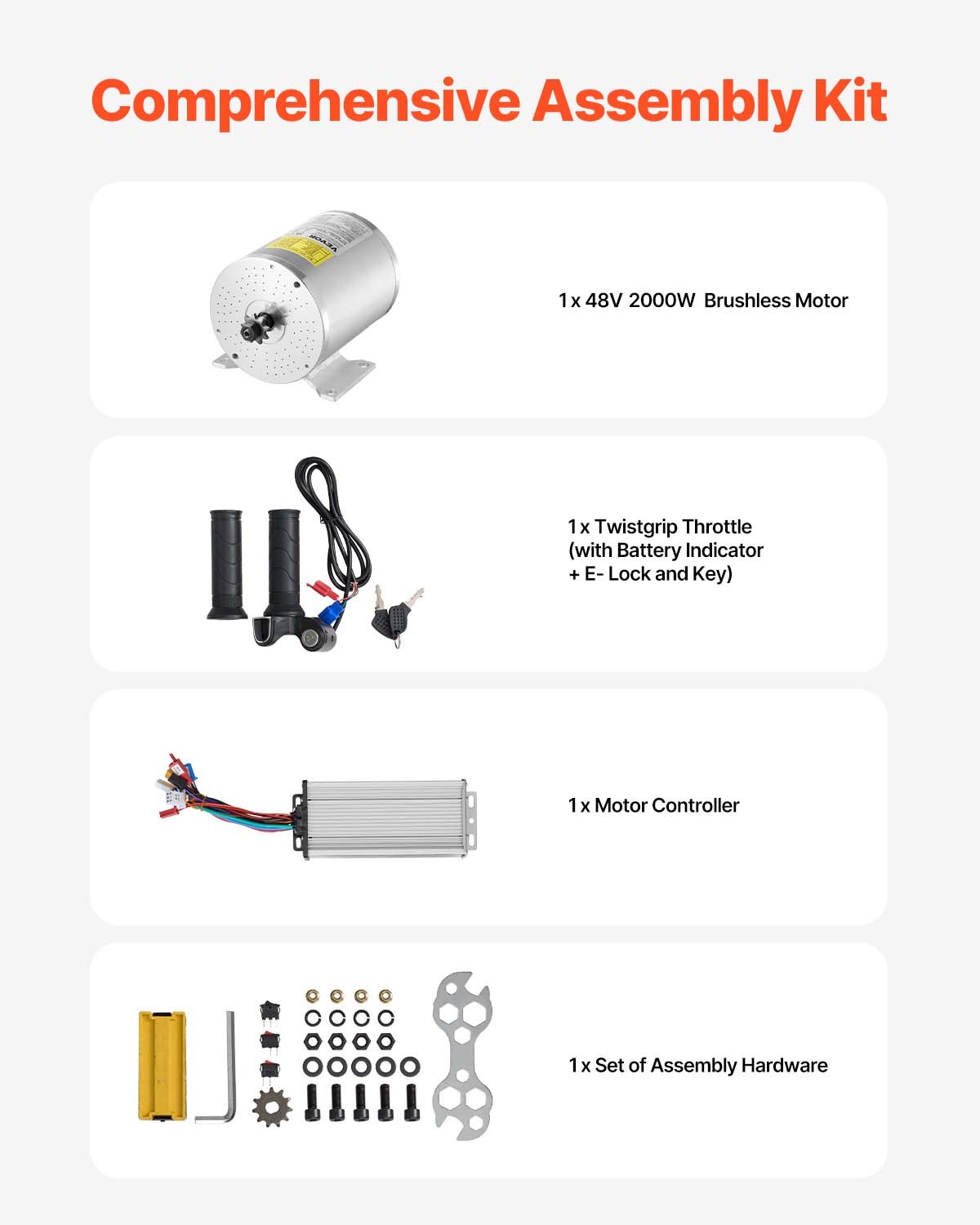 VEVOR 2000W Electric Brushless DC Motor Kit 48V 4300rpm Motor with Controller