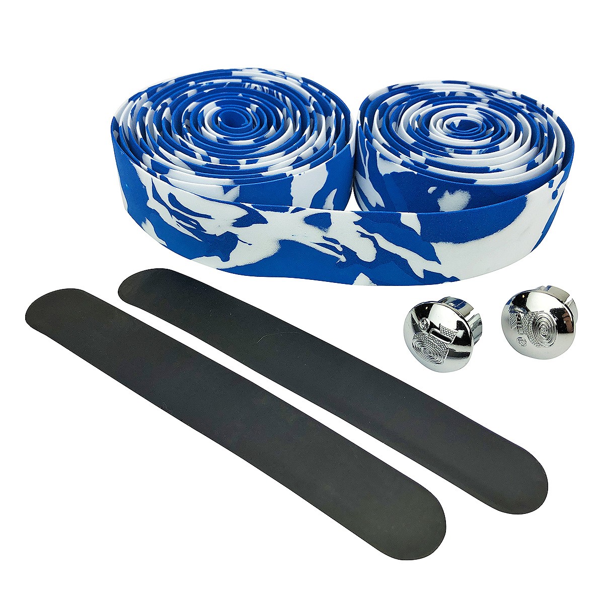 Blue – White Camouflage EVA Road Bike Handlebar Tape, Cycling Wraps w/ End Caps