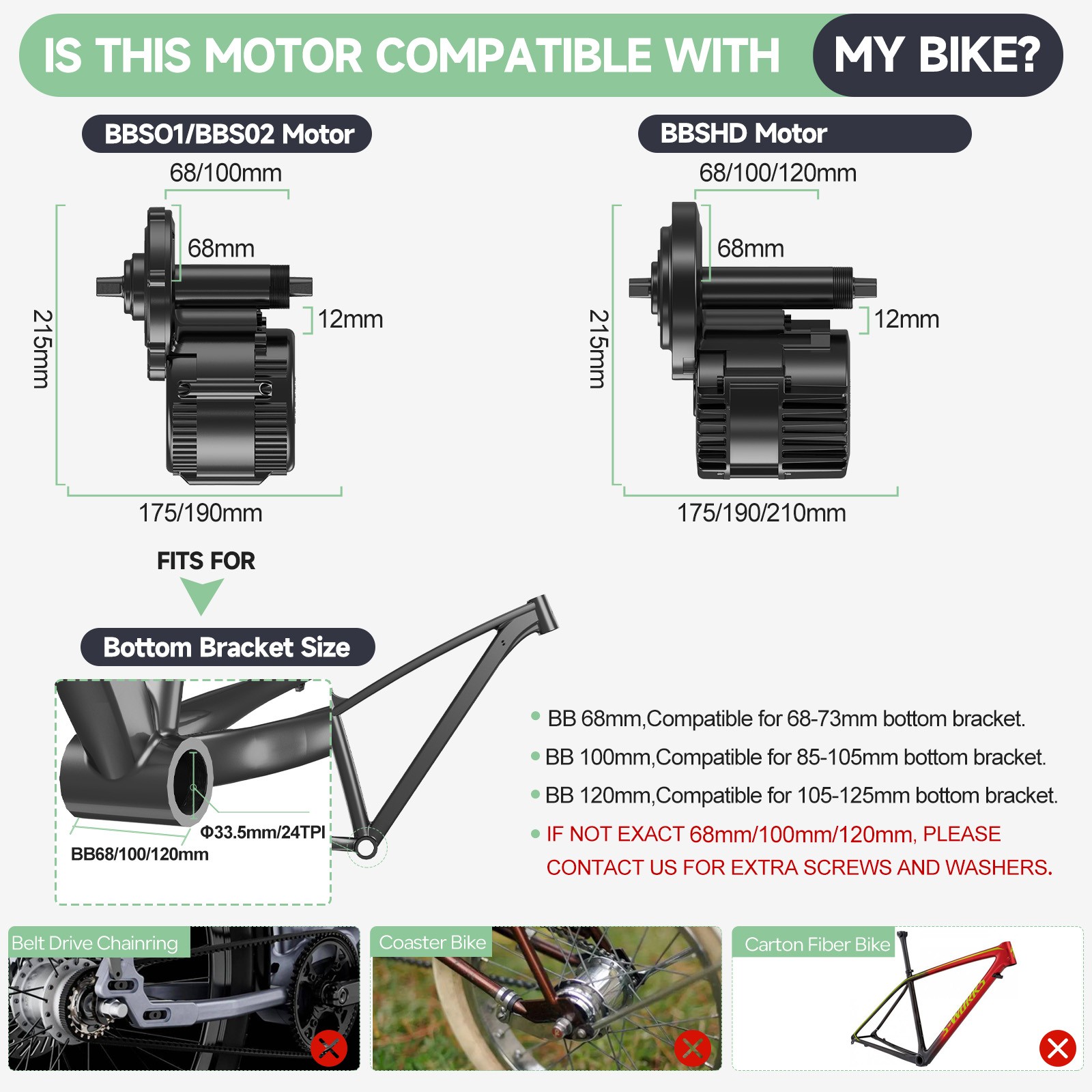 48V 500W 750W 1000W Bafang Mid Motor Kit 68-120mm Electric Bike Conversion Kits