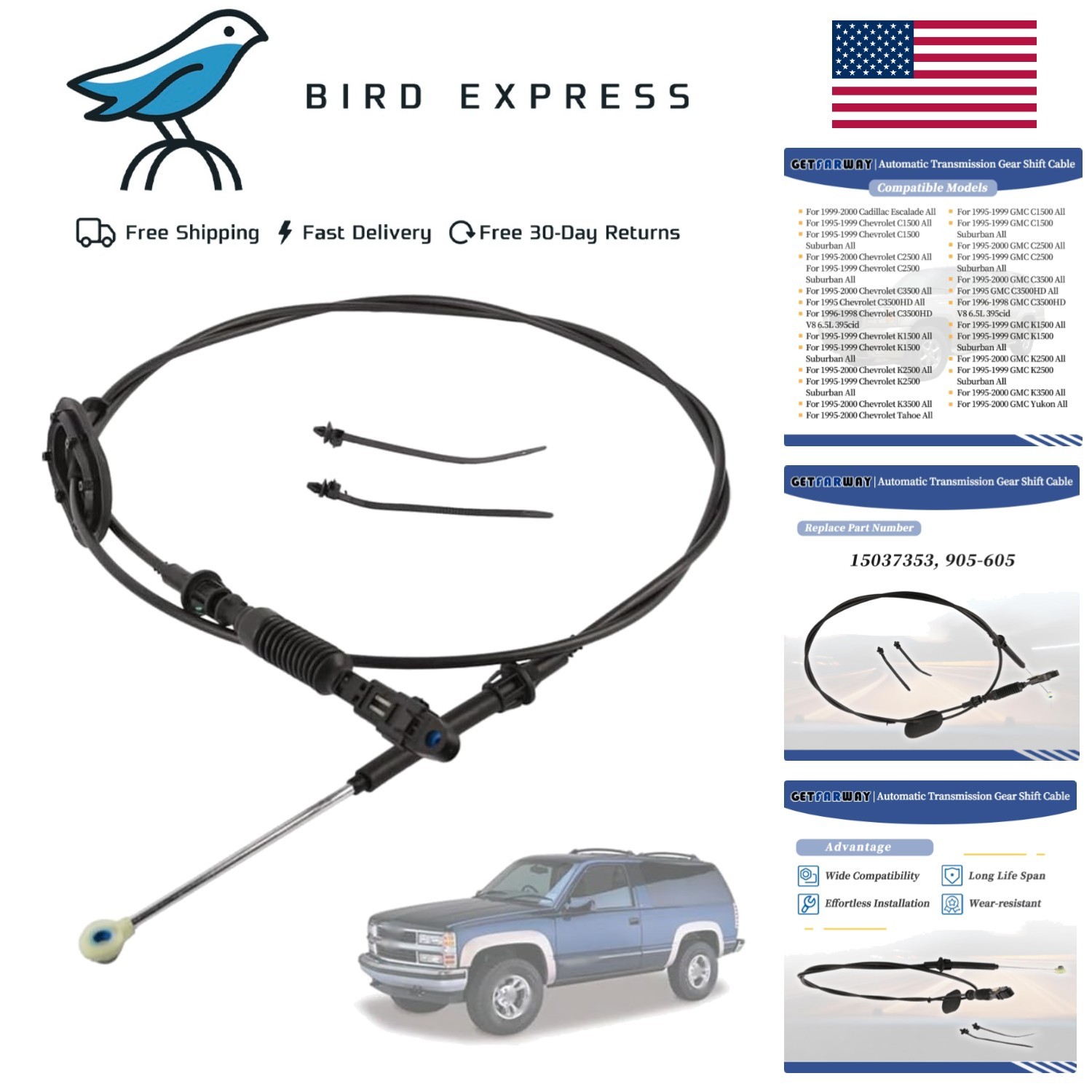 15037353 Automatic Transmission Gear Shift Cable Compatible with 1995-2000