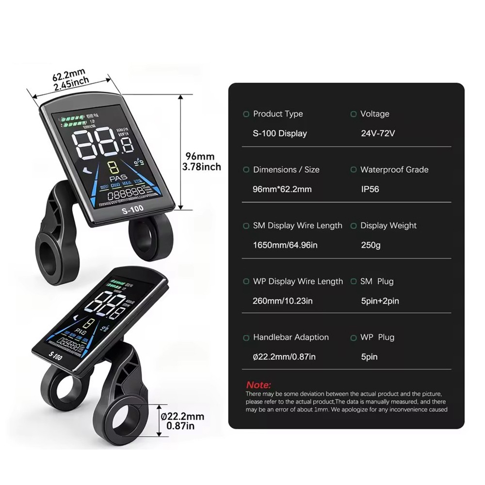 24-72V S-100 LCD Color Display Power Speed Panel Meter w/NFC for Electric Bike