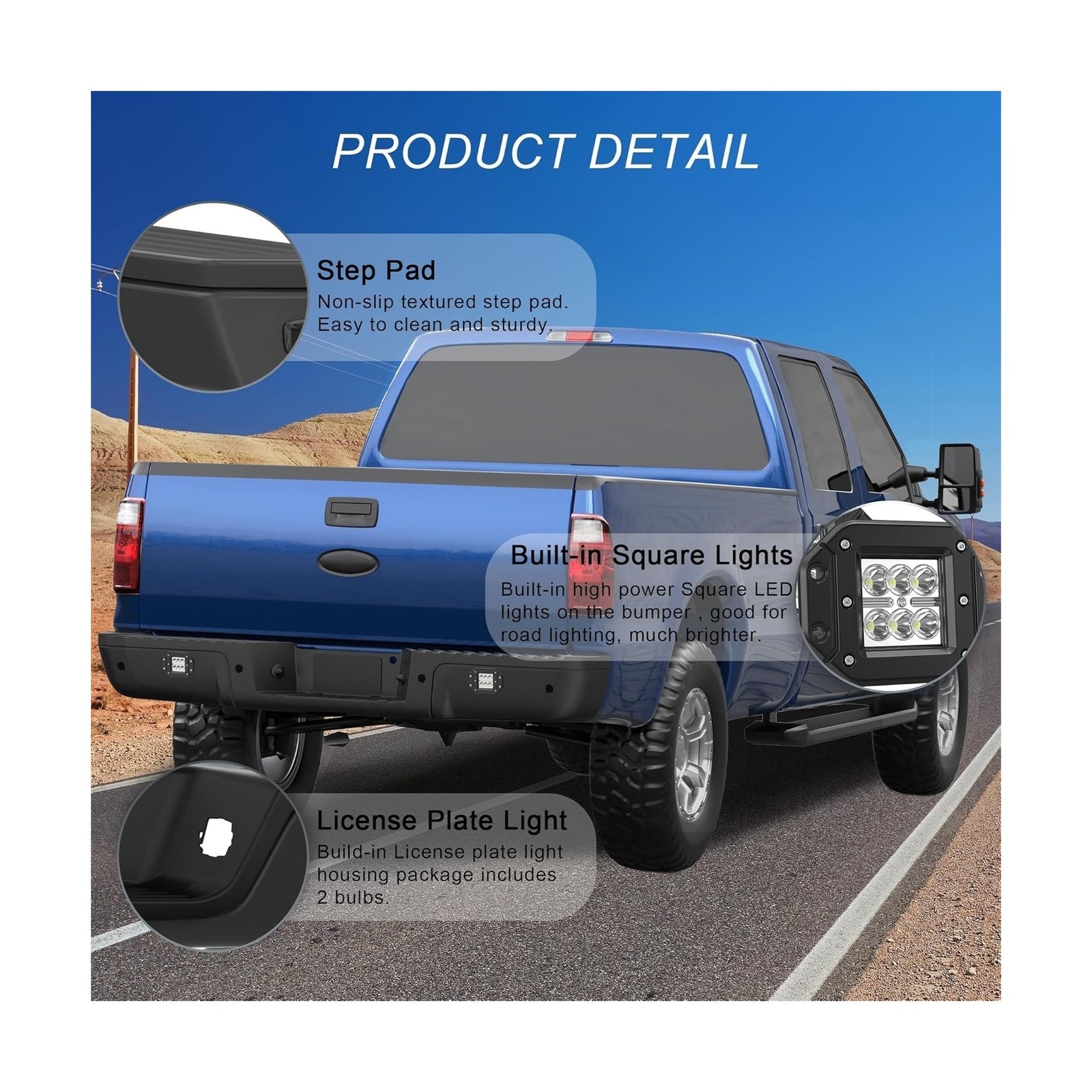 Heavy-Duty Steel Rear Bumper Assembly with Square Lights Compatible for 2008-…