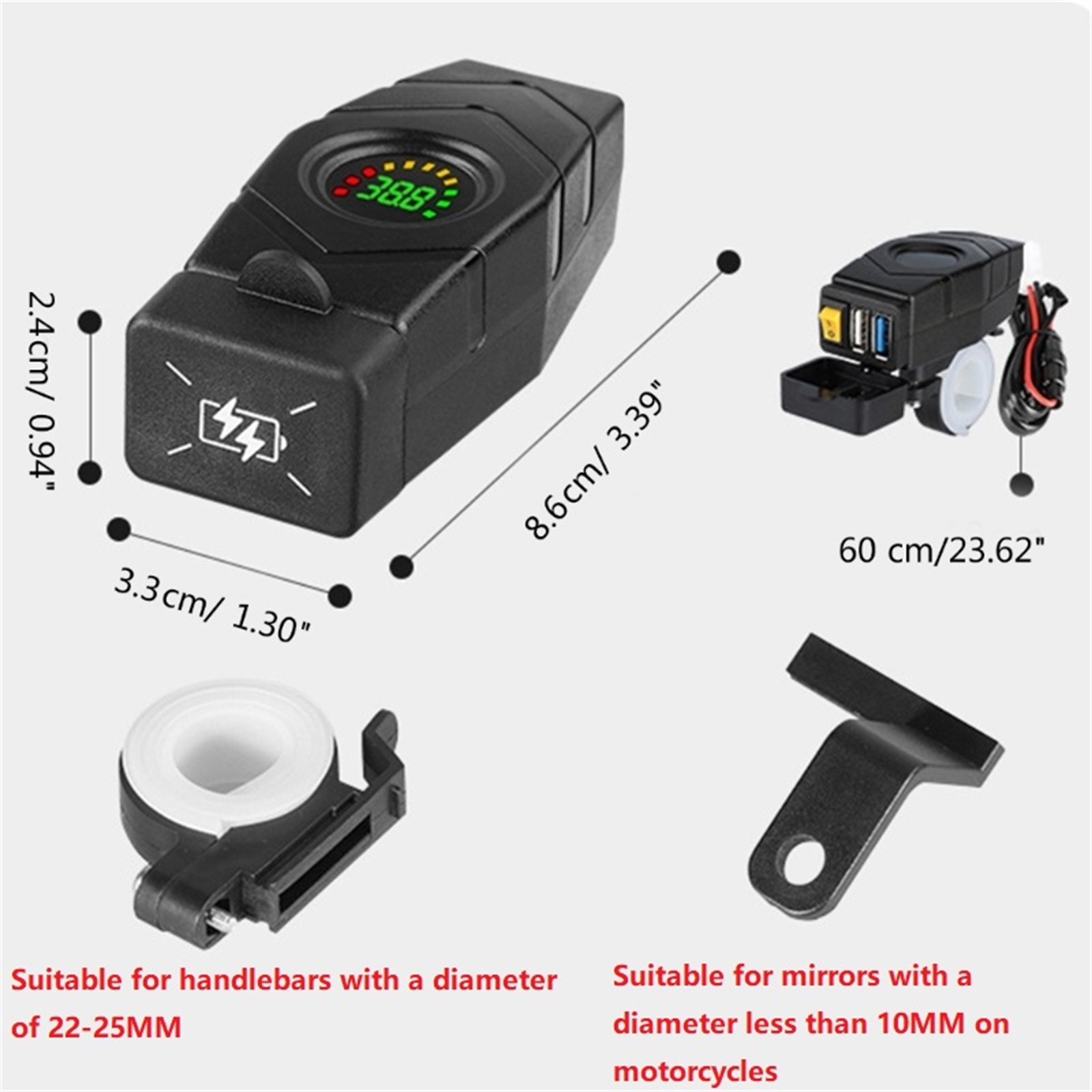 20-90V Handlebar USB Charger 24V 36V 48V 60V QC3.0 Fast Charging Adapter
