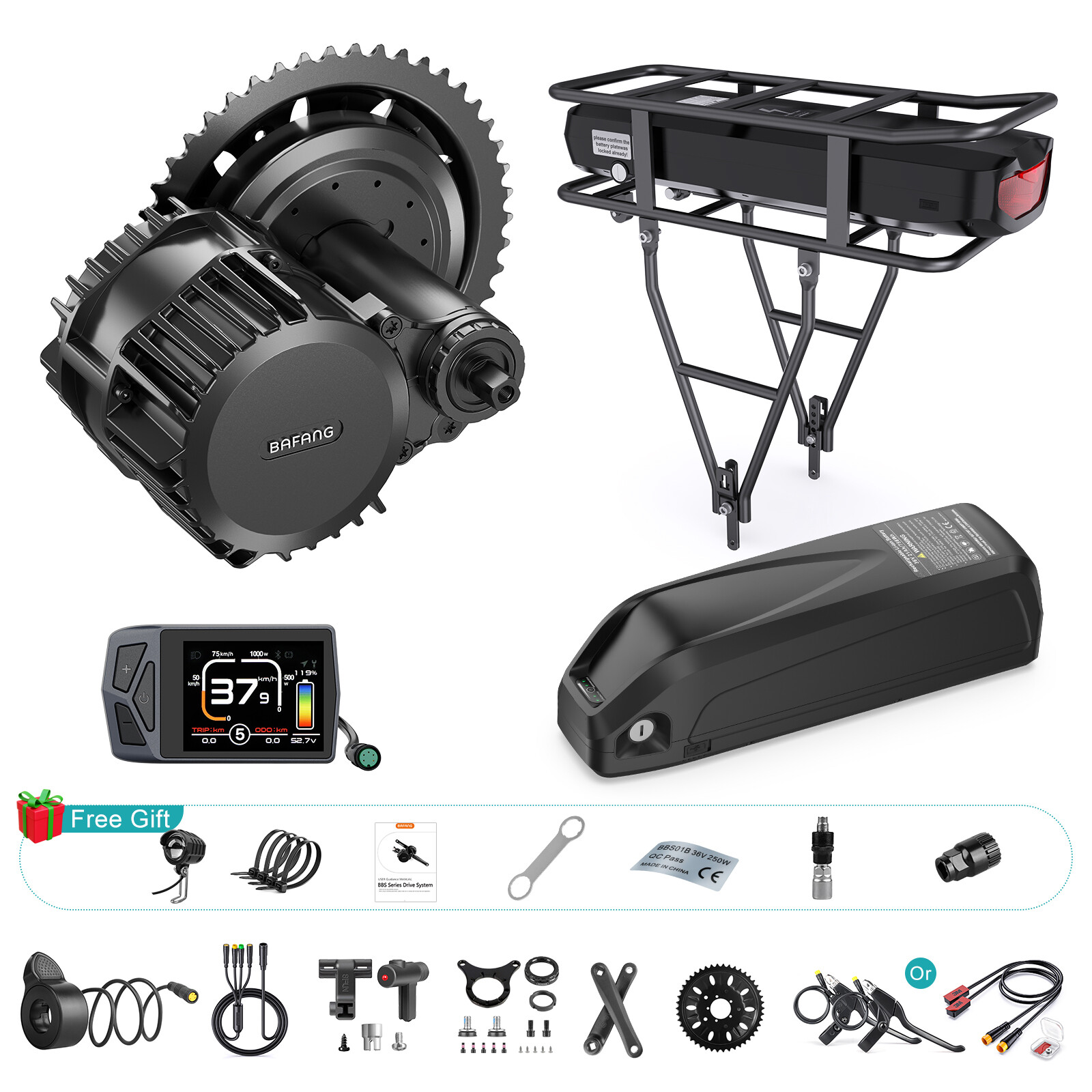 48V1000W BAFANG E-Bike Conversion Kits BBSHD BBS03 Mid Motor Kit 68-73mm Motor