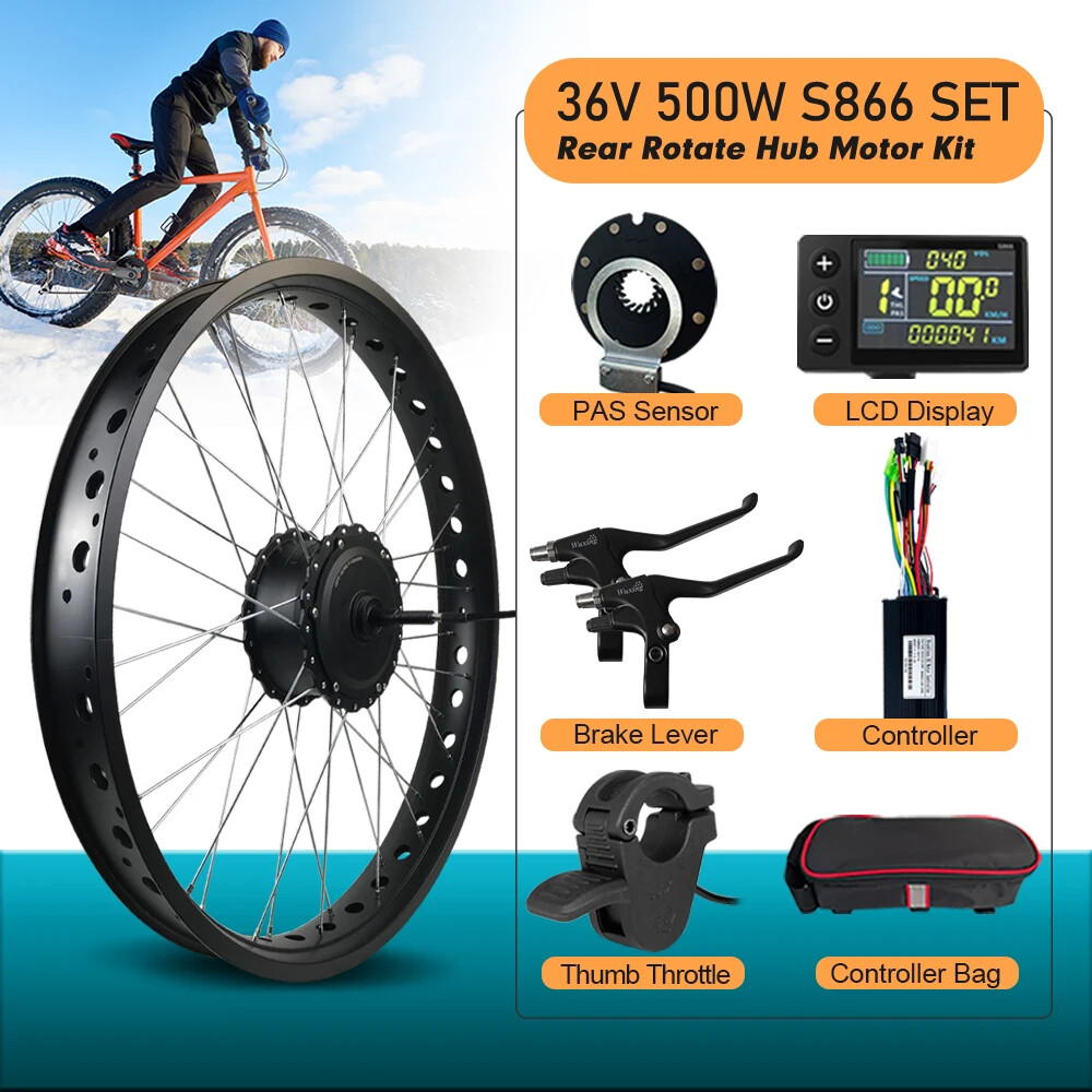 20 24 26 Inch Snow E-bike 36V 48V 500W 4.0 Fat Tire Rear Rotate Hub Motor Wheel