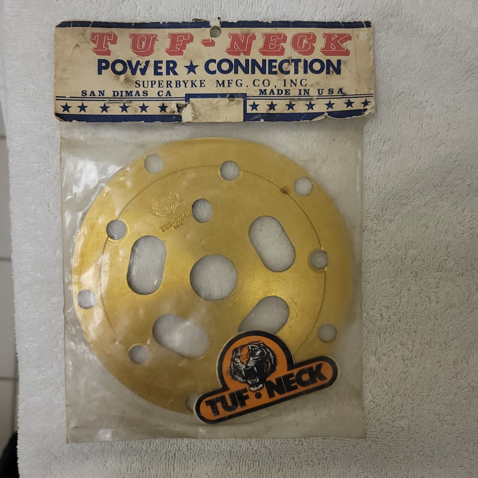 NOS Tuf-Neck Power Connection BMX Bike Gold Powerdisk 80s HTF Stamped USA🔥🔥🔥