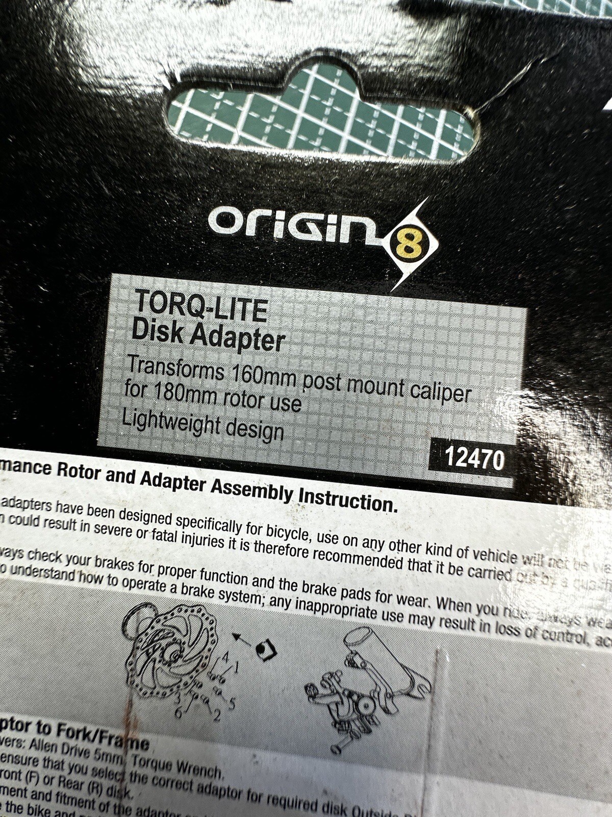 Origin8 TorqLite Ashima Post Mount Disc Adapter 160mm to 180mm FT/RR Post Mount