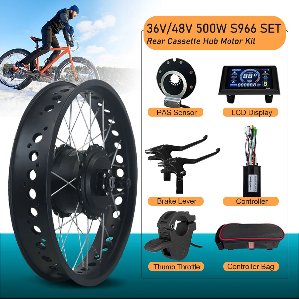 36V 48V 500W 20/24/26in Snow E-bike Fat Tire Brushless Rear Cassette Hub Motor
