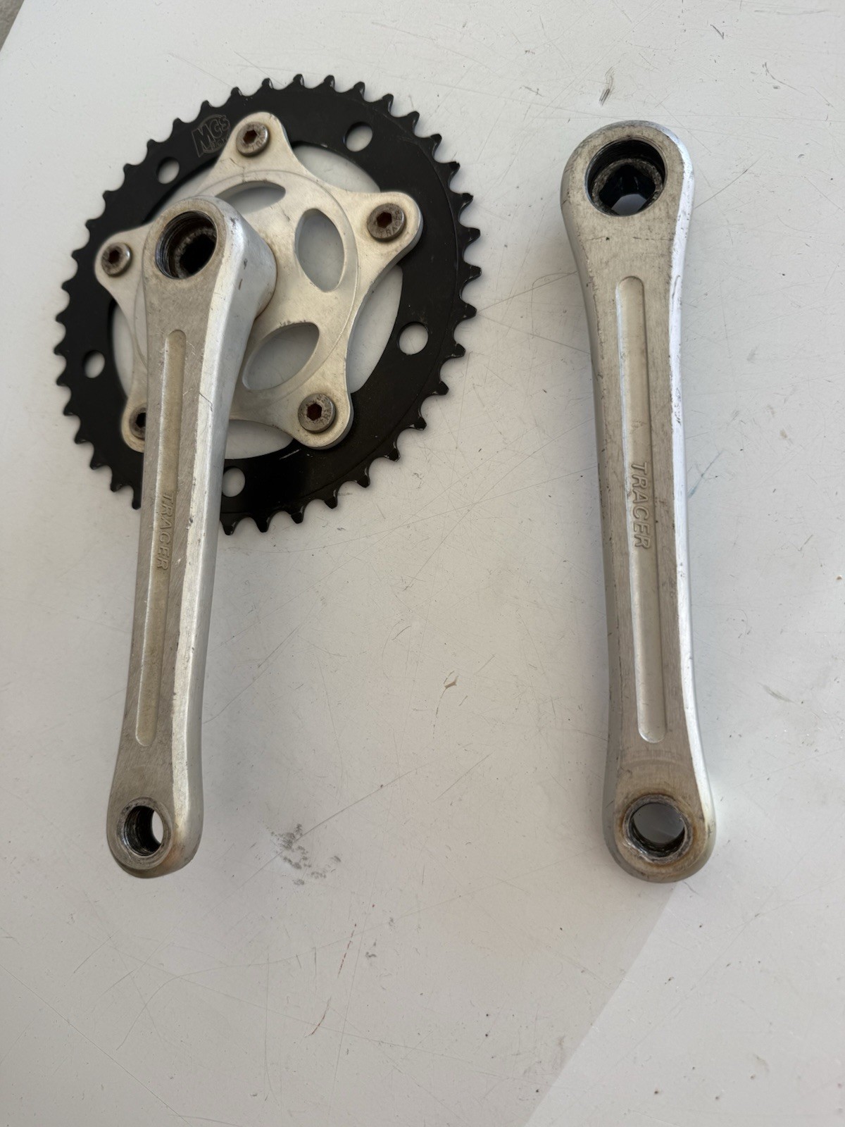 Tracer MCS three piece Crankset w/ Chainring 175mm Square Taper Silver/Black