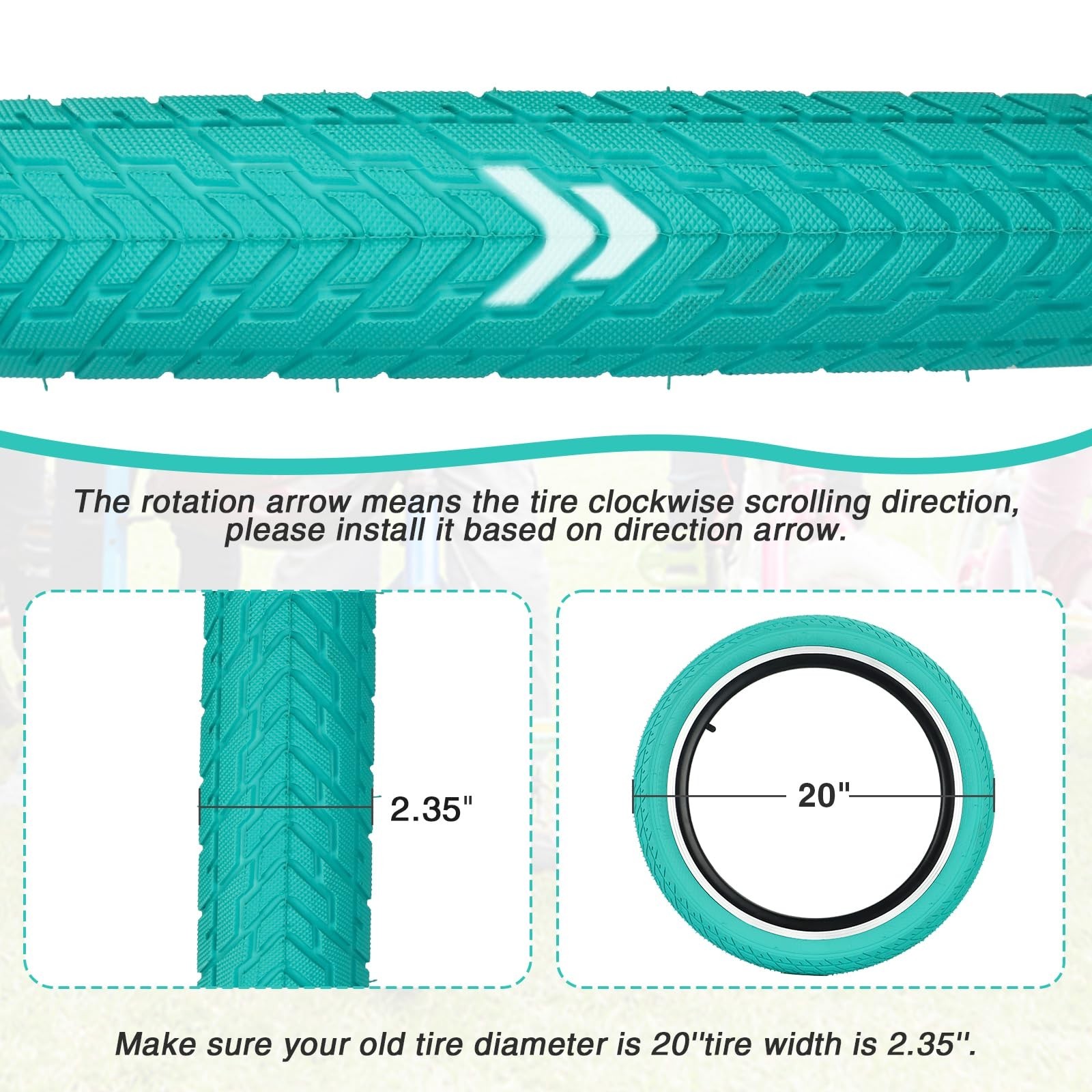 20 x 2.35 inch Kids Bike Tire Colorful Anti – Slip Foldable Replacement All T…