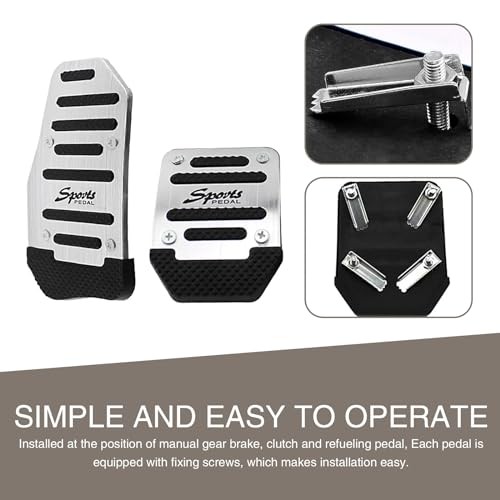 3PCS Non-Slip Car Pedal Pads, Aluminum Alloy Gas Pedal&Brake Pedal 3 PCS Silver
