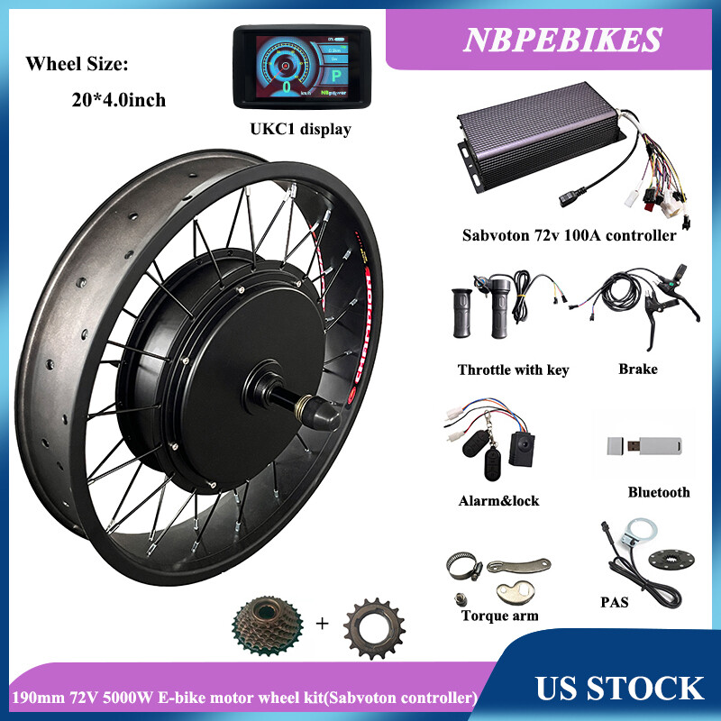 US stock:190mm 72V 5000W Fat e-bike motor wheel kit(Sabvoton 100A controller).