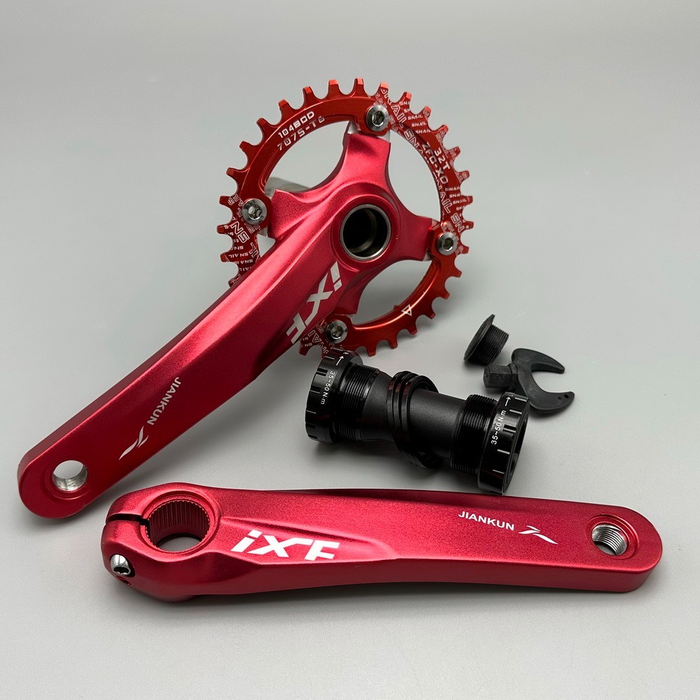 MTB Road Bike Crankset Crank arm 170mm w BB Narrow Wide Single Chainring 32T Red