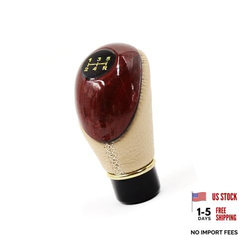 Faux Leather 5 Speed Gear Shift Knob Brown Beige for Manual Car Replace Parts
