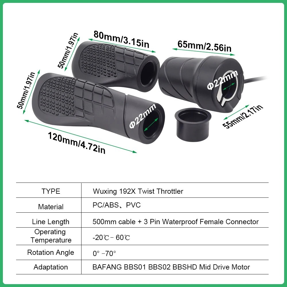 Half Left side Twist Throttle for Bafang Motors 3PIN Female BBS02 BBSHD Hub