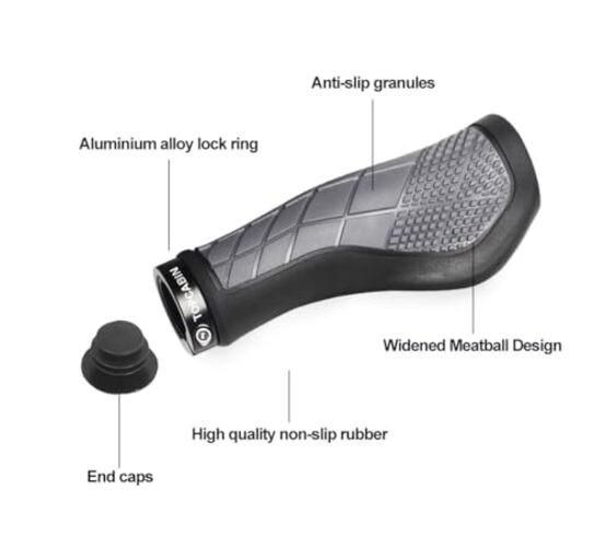 TOPCABIN Bike Grips,Ergonomic Design Two-Color Rubber Bicycle Gray-Black