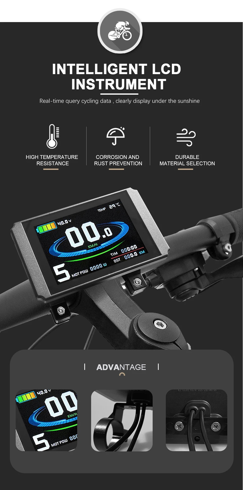 Electric Bicycle KT LCD8H LCD Color Display with USB 24V/36V/48V/52V/60V/72V