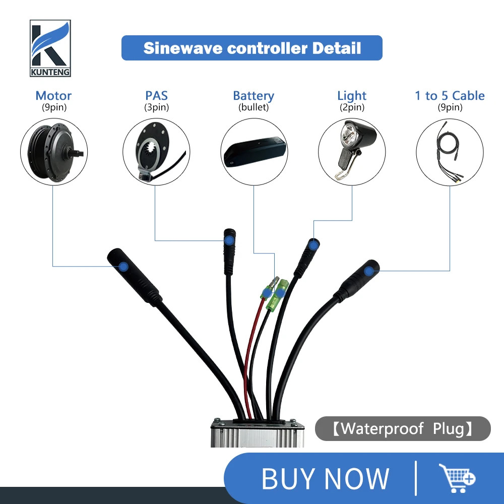 Electric Bicycle Controller 36V 48V 250W-1000W Sinewave SM/Waterproof Plug