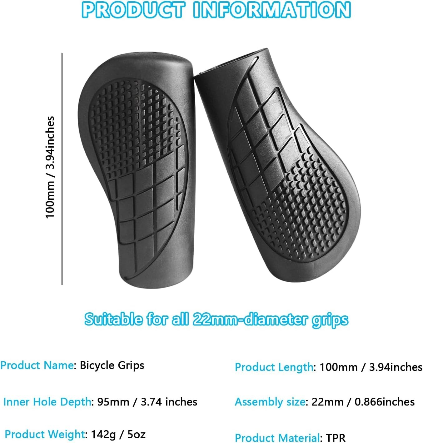 Snmzlc Ergonomic Bike Handlebar Grips,Length 100mm/3.94″,for 100mm, black