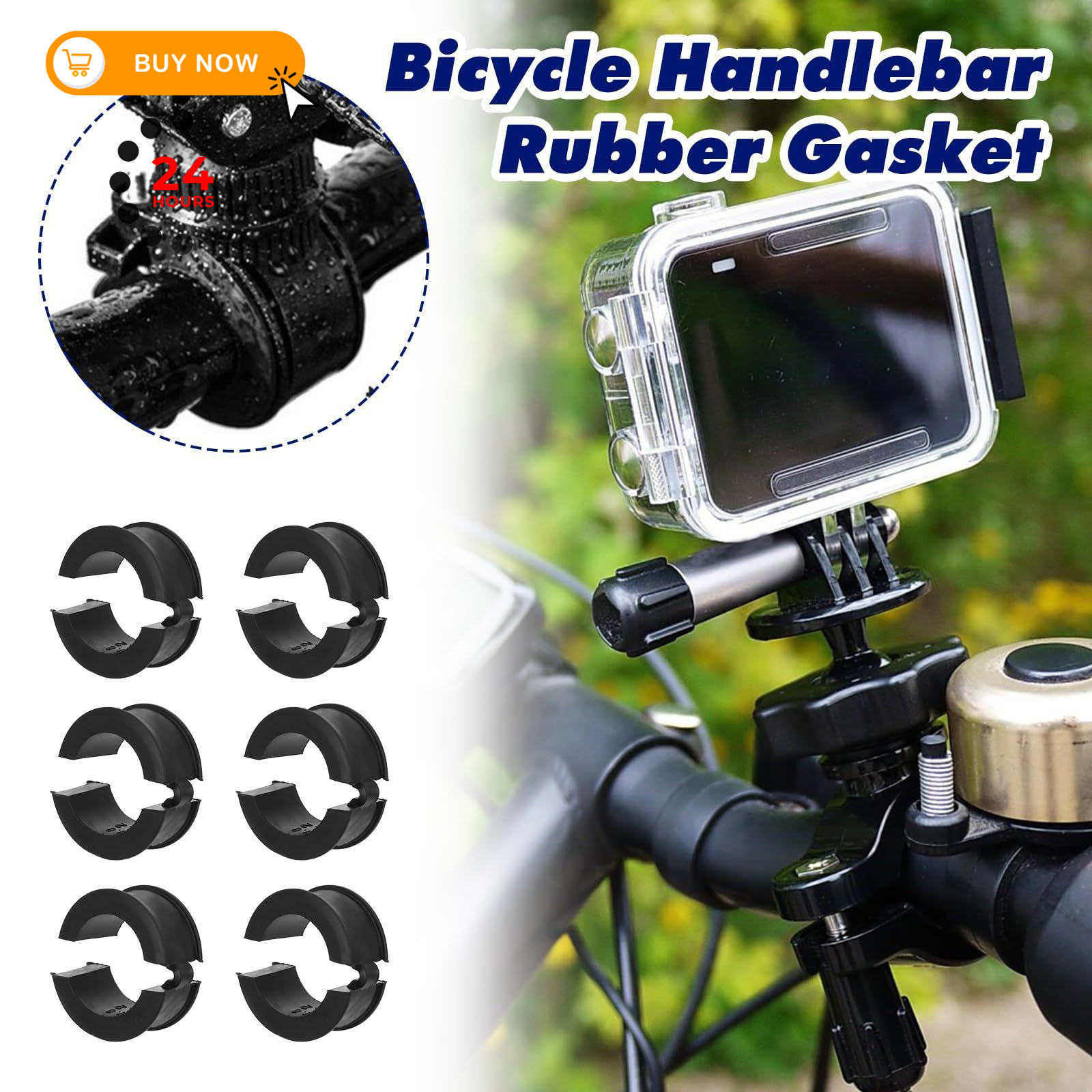 12PCS Bicycle Handlebar Rubber Gasket with 2 Long 22.2*31.8/25.4*31.8, Black