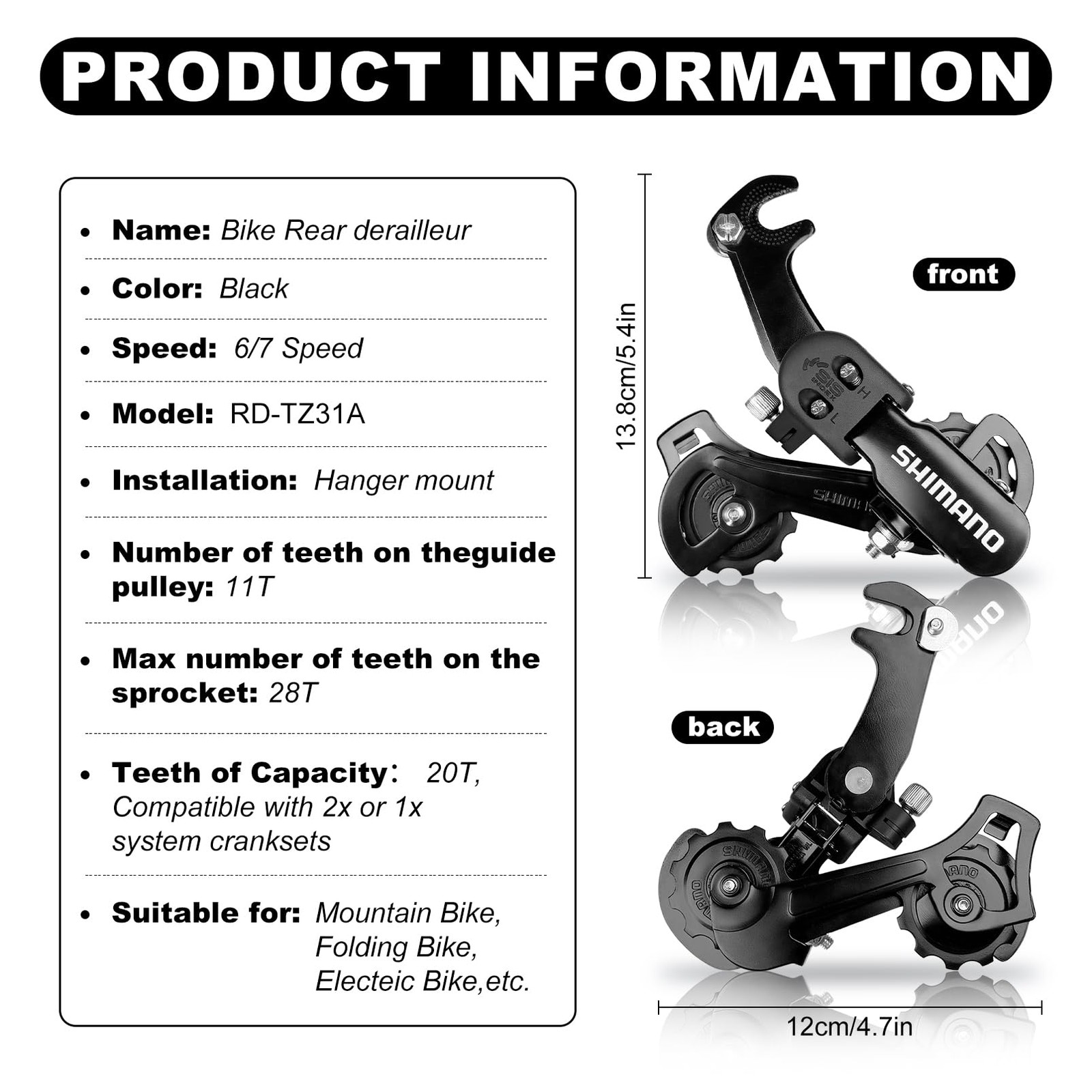 Rear Derailleur RD-TZ31-A 6/7 Speed Direct Mount/Suspension Rear Derailleur f…