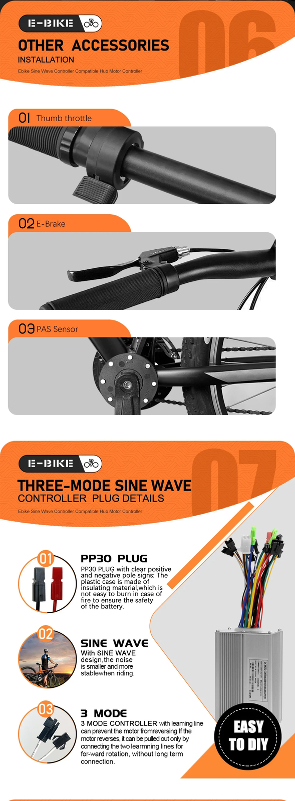 Ebike 3 Mode Sinewave 20A Controlle 36V 48V Color M5/UKC1 Display 350W500W Motor