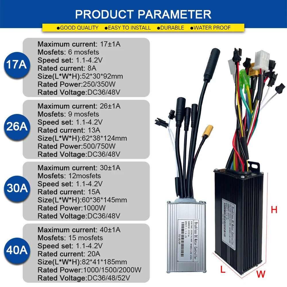 Three-Mode Ebike Sine Wave Controller 36V 48V 17-40A with LCD S866 S966 Display