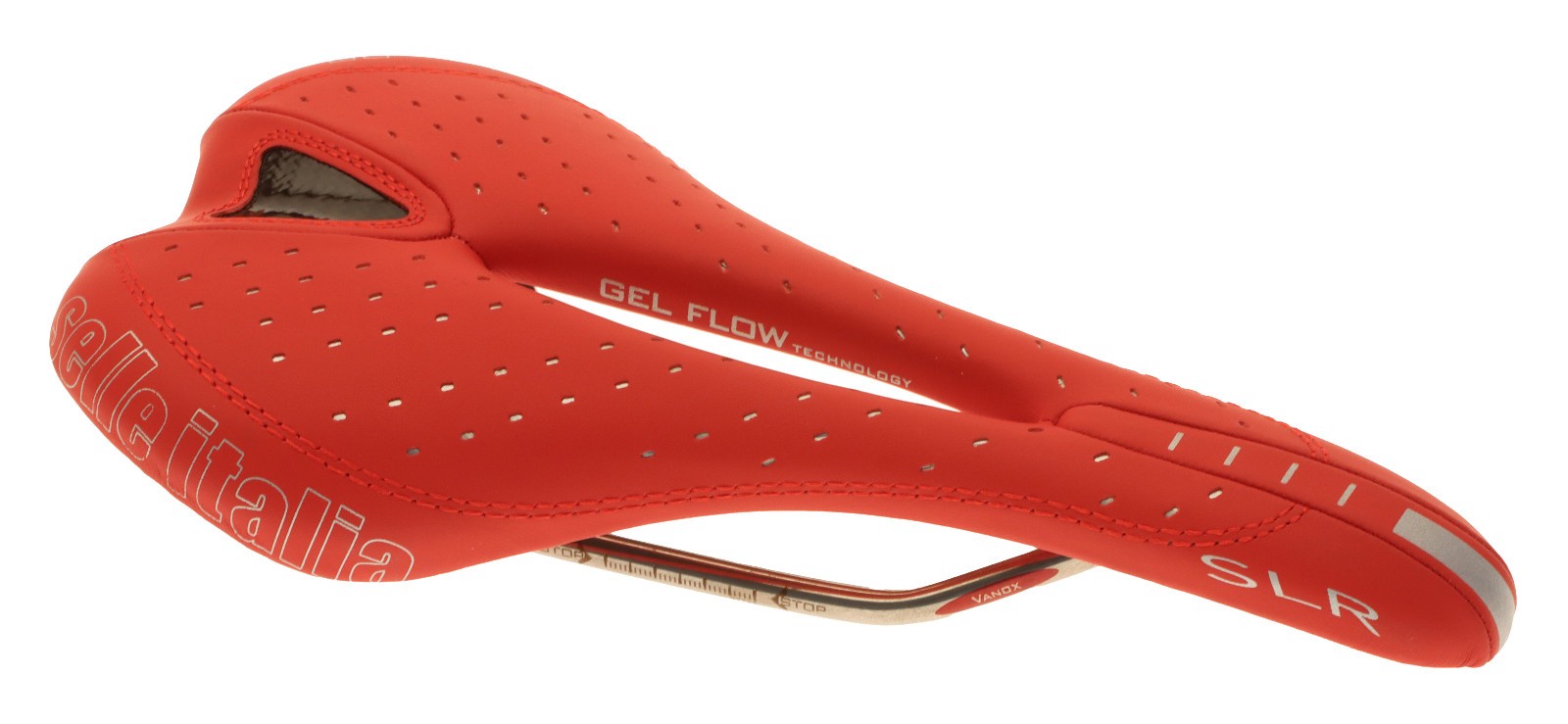 Selle Italia SLR Gel Flow Saddle Vanox Rails Red Perforated Leather 2010 NOS NEW