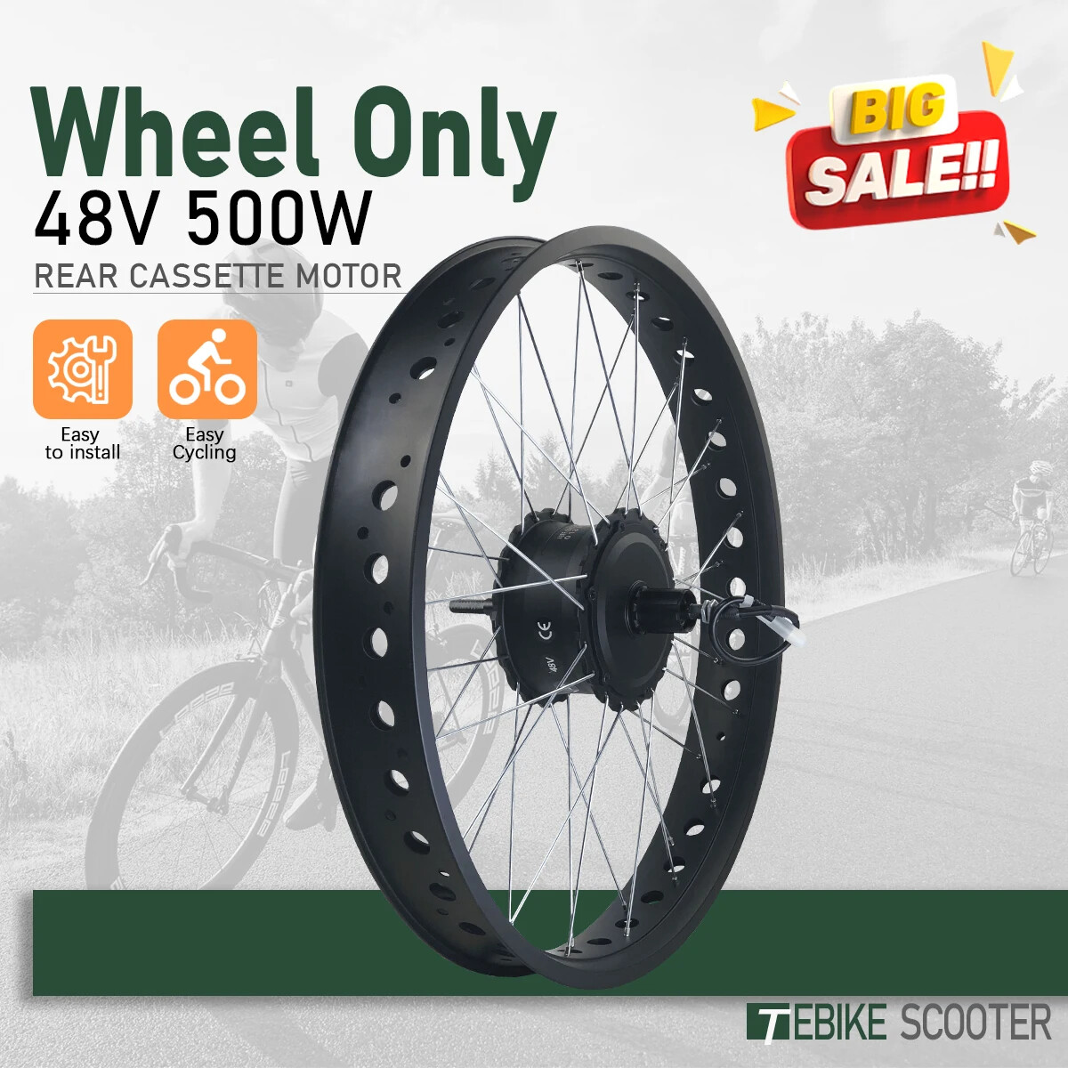 20 24 26inch 36V 48V 500W 4.0 Tyre Snow Ebike Fat Rear Brushless Hub Motor Wheel