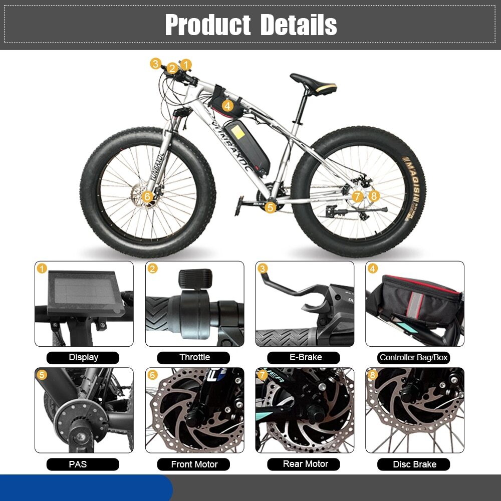 48V 500W 1000W 1500W 3000W 20 26″ Brushless Hub Motor Snow E-bike Conversion Kit