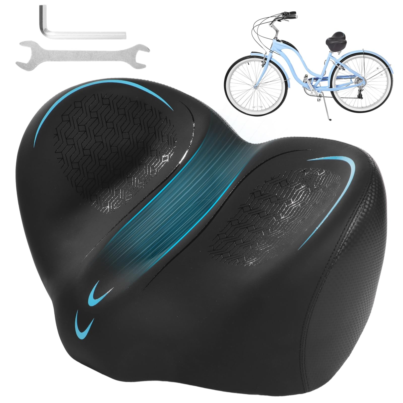 Noseless Oversized Bike Seat – Extra Wide Bicycle Seat Cushion, 13.4 x 9.8 in…