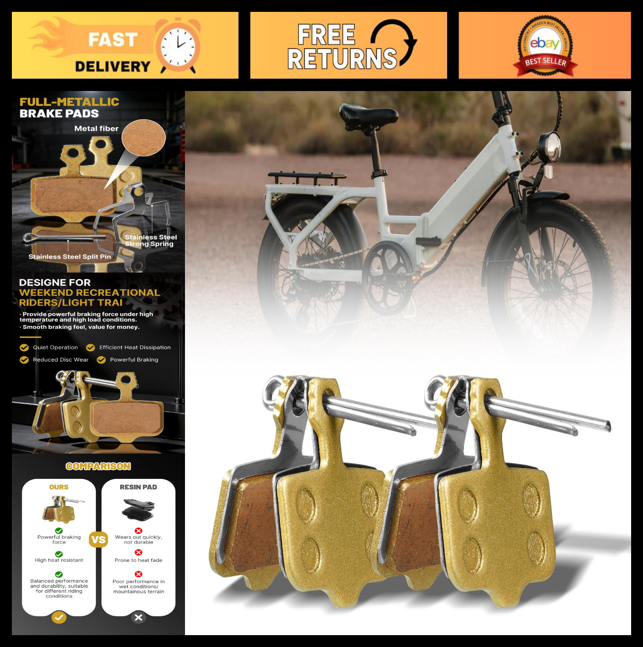 2Pcs E-Bike Brake Pads for Lectric XP Trike & Segway Ninebot GT1/GT2 – Front/Rea