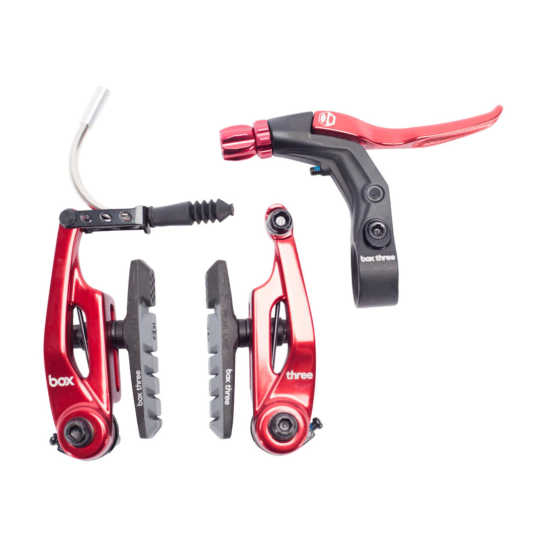 BOX COMPONENTS BMX MINI V-BRAKE KIT BOX THREE WITH LEVER AND CABLE 85MM RED