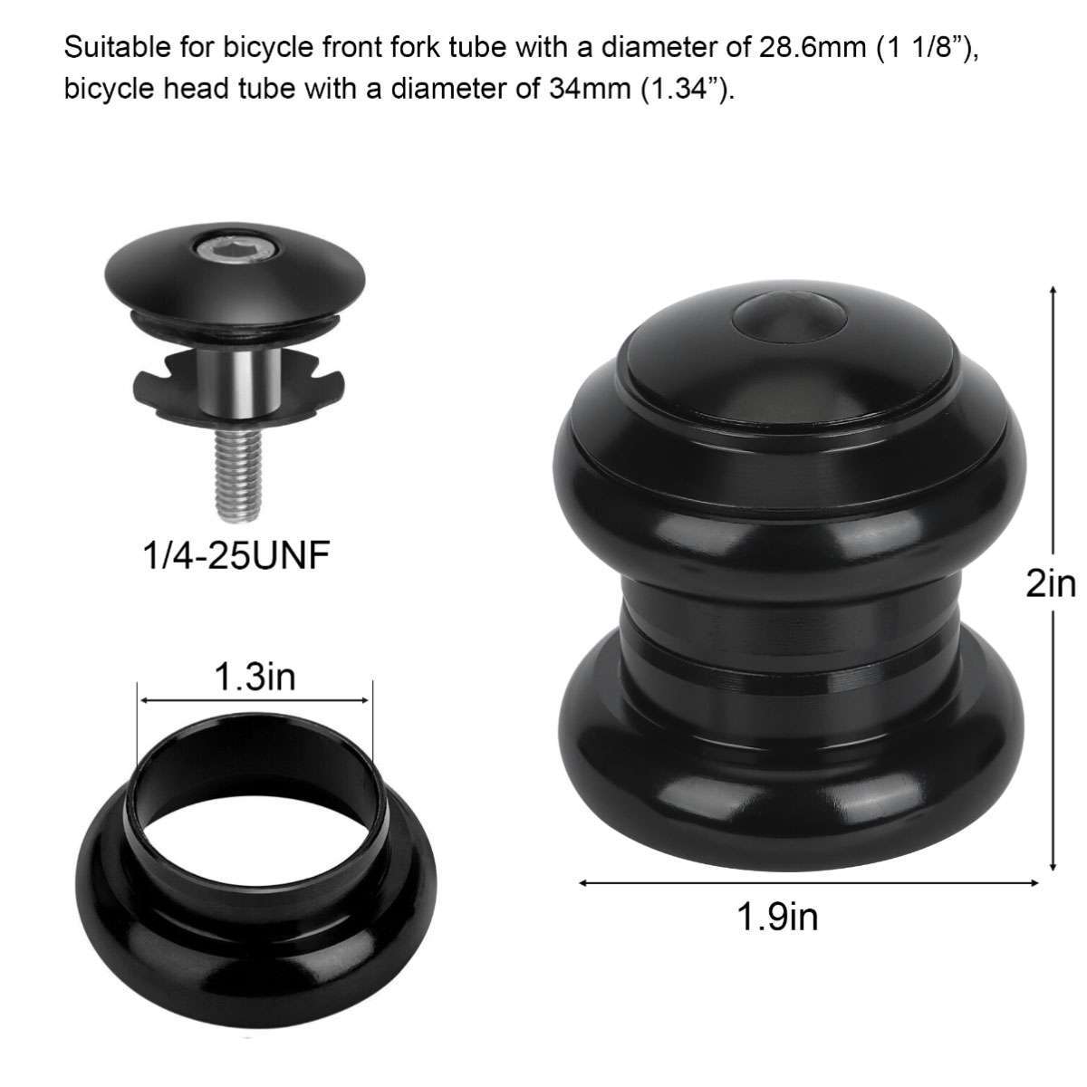 34mm 1-1/8″ Threadless Ball External Bearing Headset for 28.6mm Fork MTB Bicycle