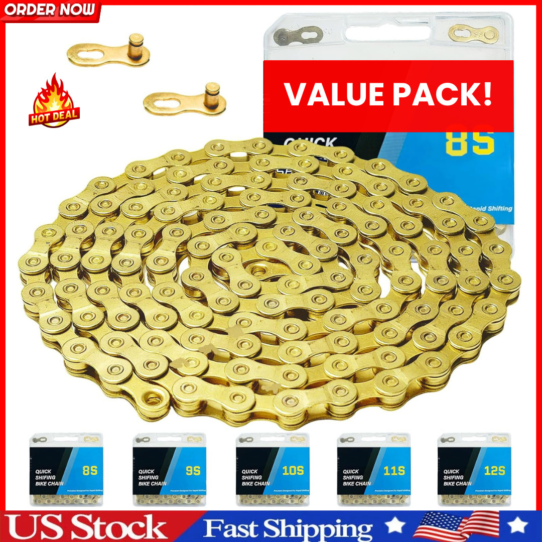 6 7 8 Speed Bike Chain Heavy Duty Steel for Road Mountain Bikes Gold 116 Links