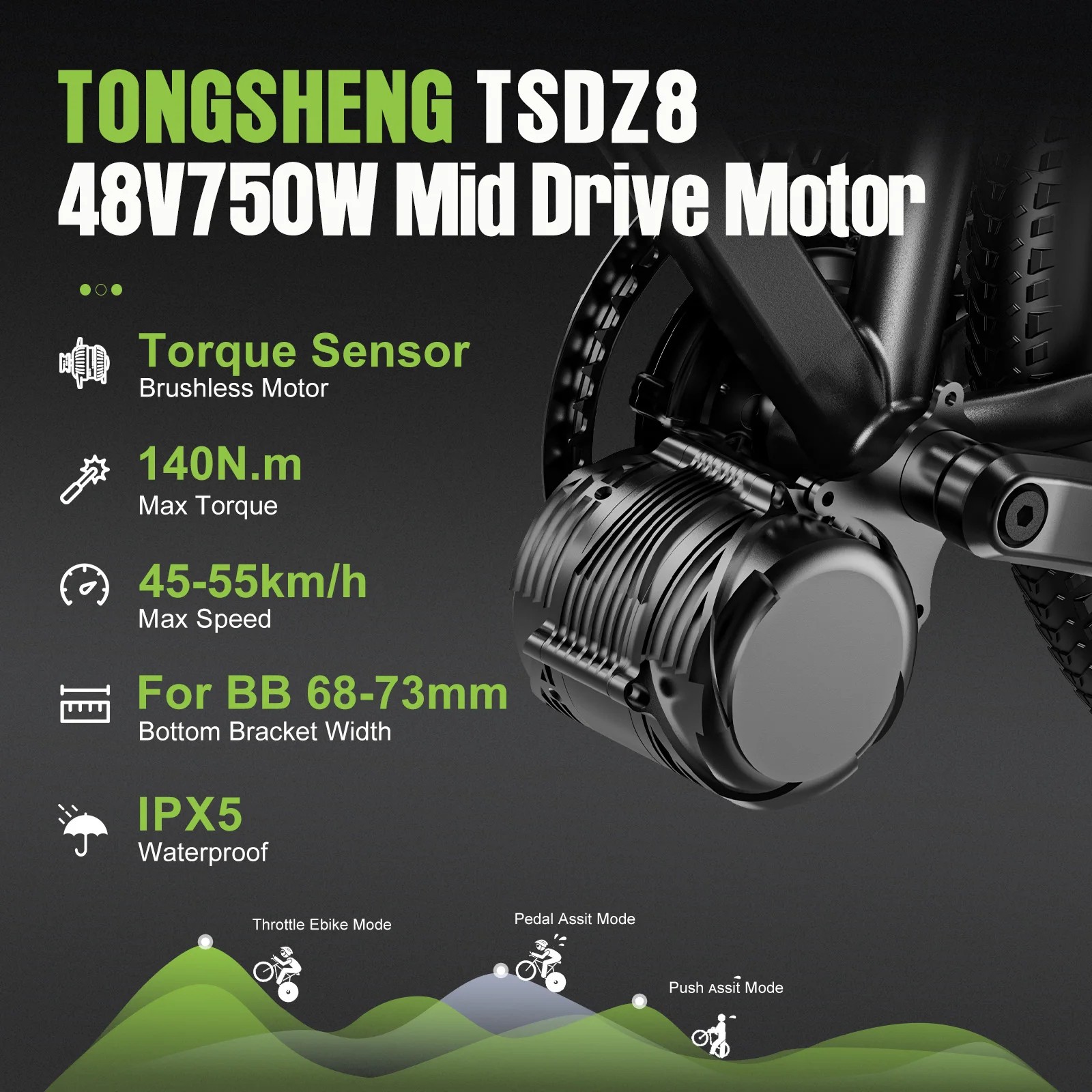 Tongsheng 48V750W Mid Drive Motor Torque Sensor Electric Bicycle Conversion Kit
