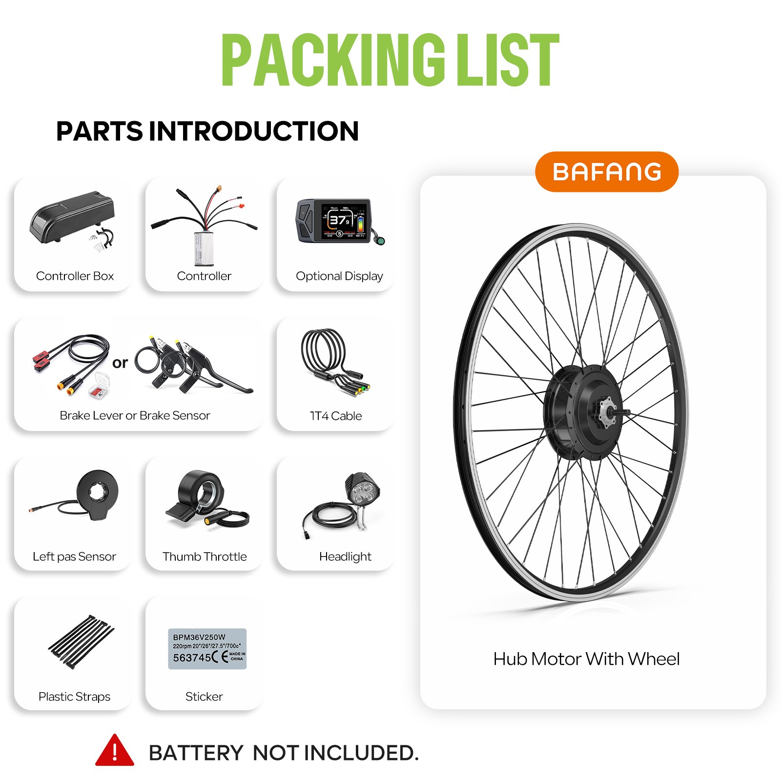 BAFANG 48V 500W 20″26″28″29″700C G020 Front Wheel Hub Motor Ebike Conversion Kit