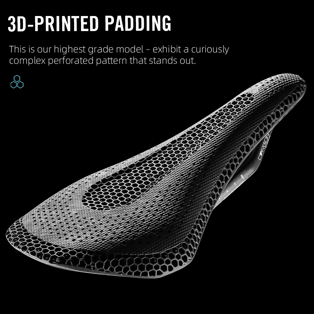 3D Printed Bike Saddle Carbon Fiber Base for Mountain Road Gravel Bicycle 145mm